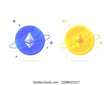 Ethereum (ETH) flat icon isolated on white background.