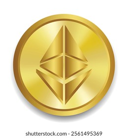 Ethereum ETH Logo Cryptocurrency on Gold Coin Vector Illustration with gradient gold color.