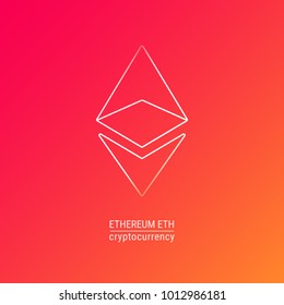 Ethereum ETH vector icon. Outline logo on bright red yellow background. Cryptocurrency, e-currency, payment, crypto currency, blockchain sign. adaptation design for web site, mobile app, EPS