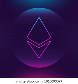 Ethereum ETH vector outline icon. Cryptocurrency, e-currency, payment, crypto currency, blockchain button. Ultra violet Bright luminous logo, flat adaptation design for web site, mobile app, EPS.