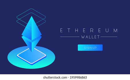 Ethereum ETH Wallet Cryptocurrency Banner Design In Gradient, Ethereum Mining And Blockchain Concept