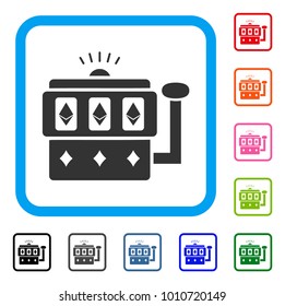 Ethereum Gambling Machine icon. Flat gray iconic symbol in a blue rounded square. Black, grey, green, blue, red, pink color versions of ethereum gambling machine vector.