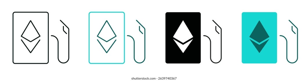 Ethereum gas fee symbol. ETH Gas station icon set. Transaction fees, blockchain, cryptocurrency or technology concept. Color or Black logo for web, ui, or mobile app. Editable vector stroke.
