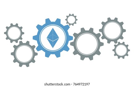 ethereum gears concept, flat vector illustration