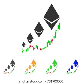 Ethereum Growth Chart icon. Vector illustration style is a flat iconic ethereum growth chart symbol with grey, green, blue, yellow color variants. Designed for web and software interfaces.