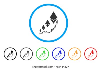 Ethereum Growth Chart rounded icon. Style is a flat grey symbol inside light blue circle with additional colored variants. Ethereum Growth Chart vector designed for web and software interfaces.