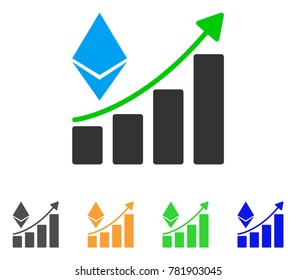 Ethereum Growth Trend icon. Vector illustration style is a flat iconic ethereum growth trend symbol with grey, green, blue, yellow color versions. Designed for web and software interfaces.