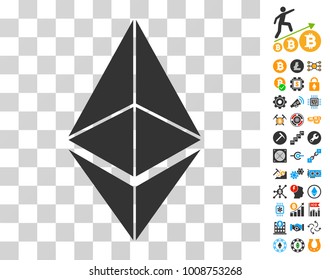 Ethereum icon with bonus bitcoin mining and blockchain design elements. Vector illustration style is flat iconic symbols. Designed for blockchain websites.