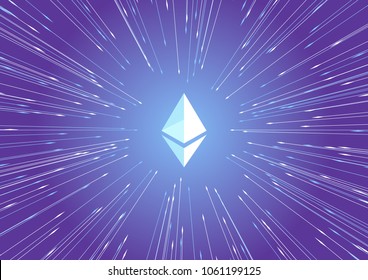 Ethereum icon on a background of hyperspace