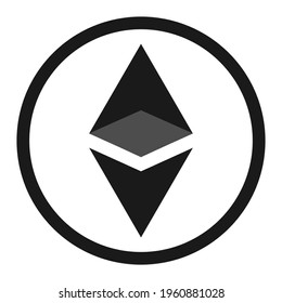 Ethereum icon sign payment symbol. Black and white cryptocurrency symbol or logo. Isolated vector illustration. Can be use for landing page, web, ui, template, background, flyer, poster.
