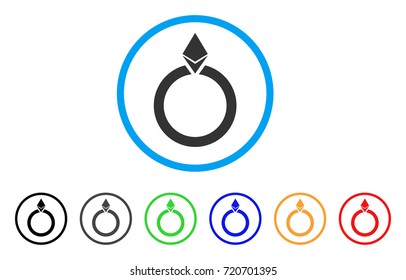 Ethereum Jewelry Ring rounded icon. Style is a flat ethereum jewelry ring gray symbol inside light blue circle with black, gray, green, blue, red, orange color versions.