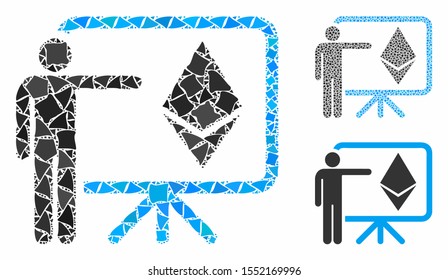 Ethereum lecture board composition of rough parts in various sizes and shades, based on Ethereum lecture board icon. Vector raggy items are composed into collage.