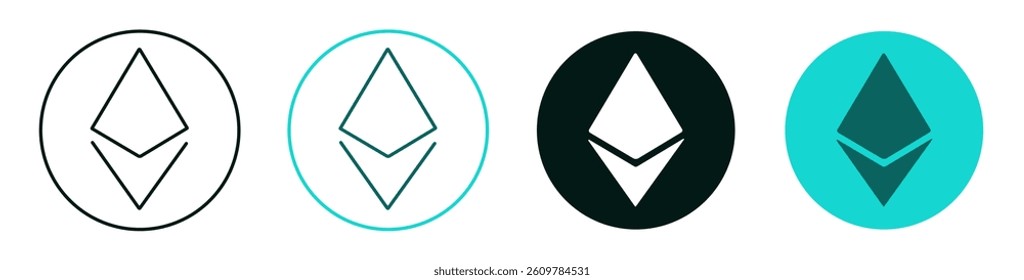 Ethereum line icon set. Cryptocurrency, Blockchain, Technology, Payment or Crypto concept. Coin symbol for web or mobile app. Digital money outline logo on white background. Editable vector stroke
