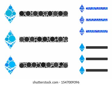 Ethereum list composition of filled circles in different sizes and color tones, based on Ethereum list icon. Vector filled circles are combined into blue illustration.