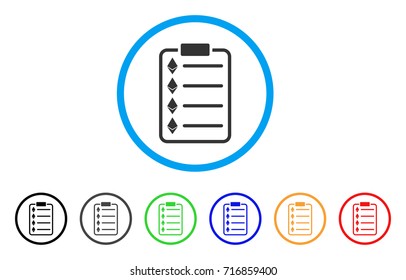 Ethereum List Pad icon. Vector illustration style is a flat iconic ethereum list pad gray rounded symbol inside light blue circle with black, gray, green, blue, red, orange color additional versions.
