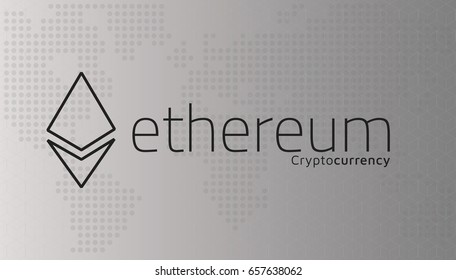 Ethereum logo and dotted world map.  Editable eps10 Vector. Transparent background.
