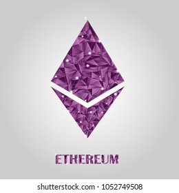 The ethereum is in the low-poly style. Vector symbol of crypto currencies in lilac gradients