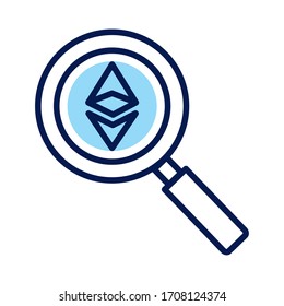 ethereum with magnifying glass crypto currency line style vector illustration design