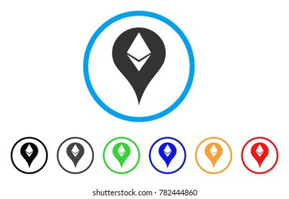 Ethereum Map Marker rounded icon. Style is a flat gray symbol inside light blue circle with bonus colored versions. Ethereum Map Marker vector designed for web and software interfaces.