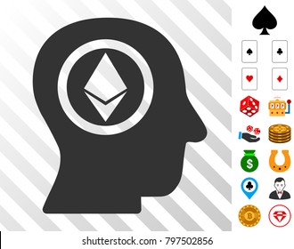 Ethereum Mind Head icon with bonus casino pictures. Vector illustration style is flat iconic symbols. Designed for casino ui.