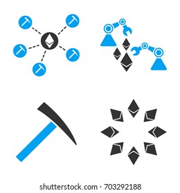 Ethereum Mine vector icon set. Style is bicolor flat symbols.