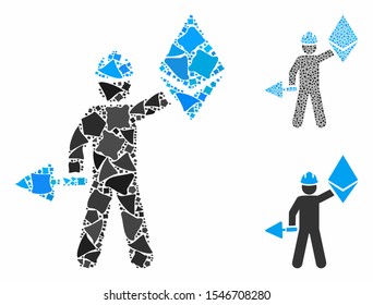 Ethereum miner composition of tuberous parts in various sizes and shades, based on Ethereum miner icon. Vector trembly items are grouped into collage. Ethereum miner icons collage with dotted pattern.