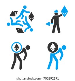 Ethereum Miner vector icon set. Style is bicolor flat symbols.