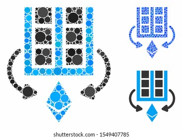 Ethereum mining farm composition of circle elements in various sizes and color tones, based on Ethereum mining farm icon. Vector round elements are composed into blue composition.