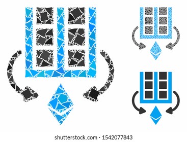 Ethereum mining farm composition of inequal items in variable sizes and shades, based on Ethereum mining farm icon. Vector joggly items are organized into composition.