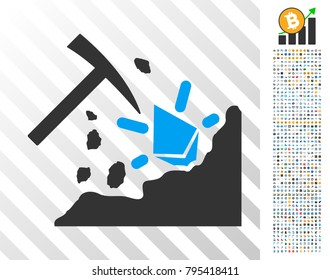 Ethereum Mining Hammer icon with 7 hundred bonus bitcoin mining and blockchain pictographs. Vector illustration style is flat iconic symbols designed for bitcoin software.