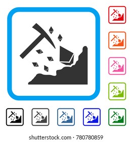 Ethereum Mining Hammer icon. Flat grey iconic symbol in a blue rounded square. Black, gray, green, blue, red, orange color variants of Ethereum Mining Hammer vector.