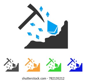 Ethereum Mining Hammer icon. Vector illustration style is a flat iconic ethereum mining hammer symbol with grey, green, blue, yellow color variants. Designed for web and software interfaces.