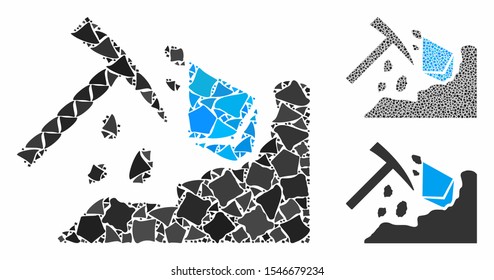 Ethereum mining hammer mosaic of ragged items in variable sizes and color tints, based on Ethereum mining hammer icon. Vector raggy parts are composed into collage.