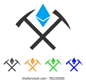 Ethereum Mining Hammers icon. Vector illustration style is a flat iconic ethereum mining hammers symbol with gray, green, blue, yellow color versions. Designed for web and software interfaces.
