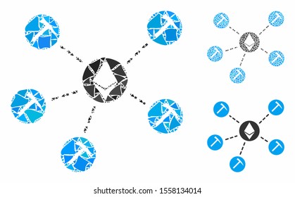 Ethereum mining pool composition of tremulant pieces in variable sizes and color tinges, based on Ethereum mining pool icon. Vector uneven pieces are composed into illustration.