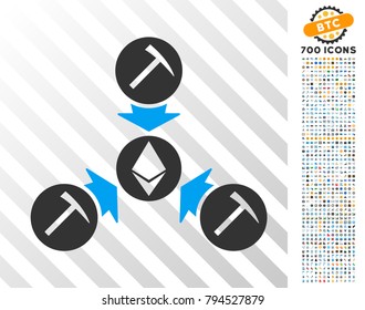 Ethereum Mining Pool icon with 700 bonus bitcoin mining and blockchain design elements. Vector illustration style is flat iconic symbols design for crypto-currency websites.