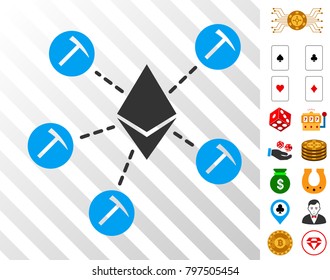 Ethereum Mining Pool icon with bonus casino graphic icons. Vector illustration style is flat iconic symbols. Designed for gambling ui.
