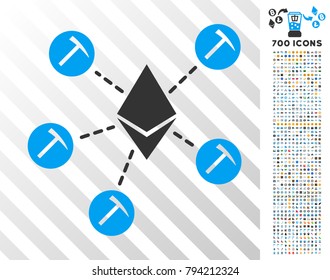 Ethereum Mining Pool pictograph with 700 bonus bitcoin mining and blockchain pictographs. Vector illustration style is flat iconic symbols design for crypto currency websites.