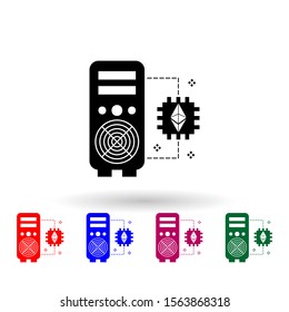 Ethereum mining work farm rig earnings graphic card cryptocurrency multi color icon. Simple glyph, flat vector of cryptocurrency icons for ui and ux, website or mobile application