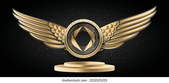 Ethereum Name Service ENS crypto currency logo and coin vector illustration banner. Blockchain based cryptocurrency technology background. 