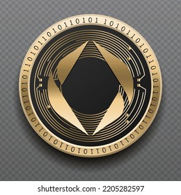 Ethereum Name Service (ENS) cryptocurrency golden coin isolated in transparent background. Virtual currency token symbol vector illustration based on cryptography and block chain technology.
