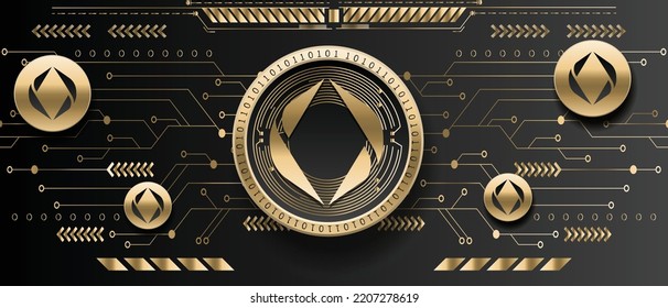 Ethereum Name Service ENS cryptocurrency golden coin on futuristic technology background vector illustration banner and wallpaper template 