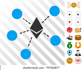 Ethereum Net Structure pictograph with bonus casino images. Vector illustration style is flat iconic symbols. Designed for gambling apps.