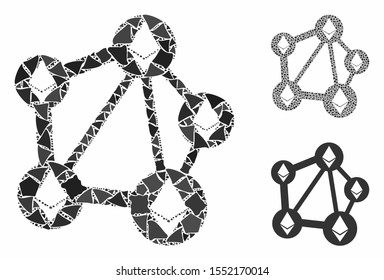 Ethereum network composition of uneven items in various sizes and color tones, based on Ethereum network icon. Vector irregular items are organized into composition.