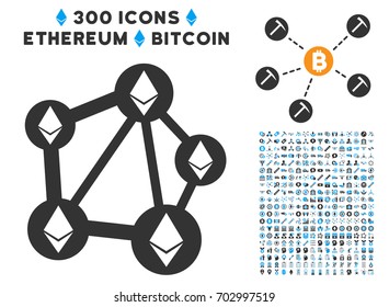 Ethereum Network icon with 300 blockchain, bitcoin, ethereum, smart contract graphic icons. Vector illustration style is flat iconic symbols.