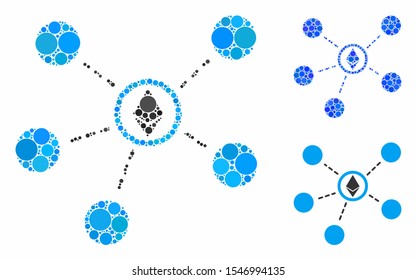Ethereum network links composition of spheric dots in various sizes and color hues, based on Ethereum network links icon. Vector dots are grouped into blue illustration.