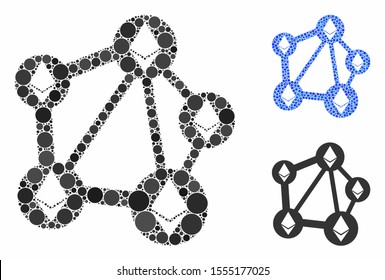 Ethereum network mosaic of small circles in different sizes and color tints, based on Ethereum network icon. Vector small circles are combined into blue collage.