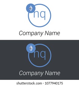 Ethereum NQ letters business logo icon design template elements. Vector color sign.