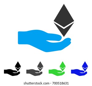 Ethereum Offer Hand flat vector illustration. Colored ethereum offer hand, gray, black, blue, green pictogram versions. Flat icon style for application design.