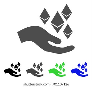 Ethereum Offer Hand flat vector pictograph. Colored ethereum offer hand, gray, black, blue, green icon versions. Flat icon style for web design.